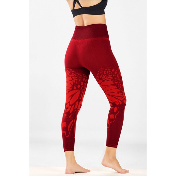 Fabletics High-Waisted Seamless Compression 7/8 Leggings Burgundy Butterfly Sz S - Picture 2 of 8